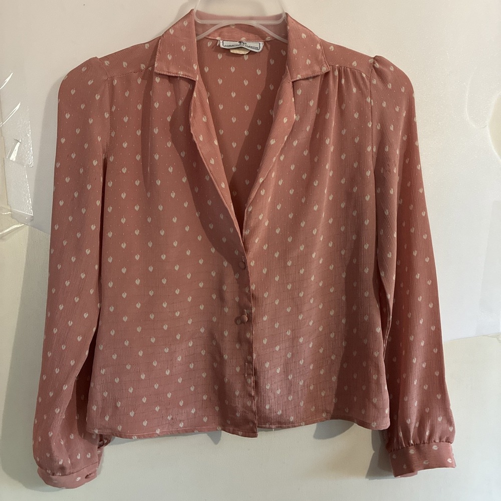 Jonathan Martin VNTG Dusty Rose Secretary Blouse Sz Small (3/4) Leaf Pattern 70s